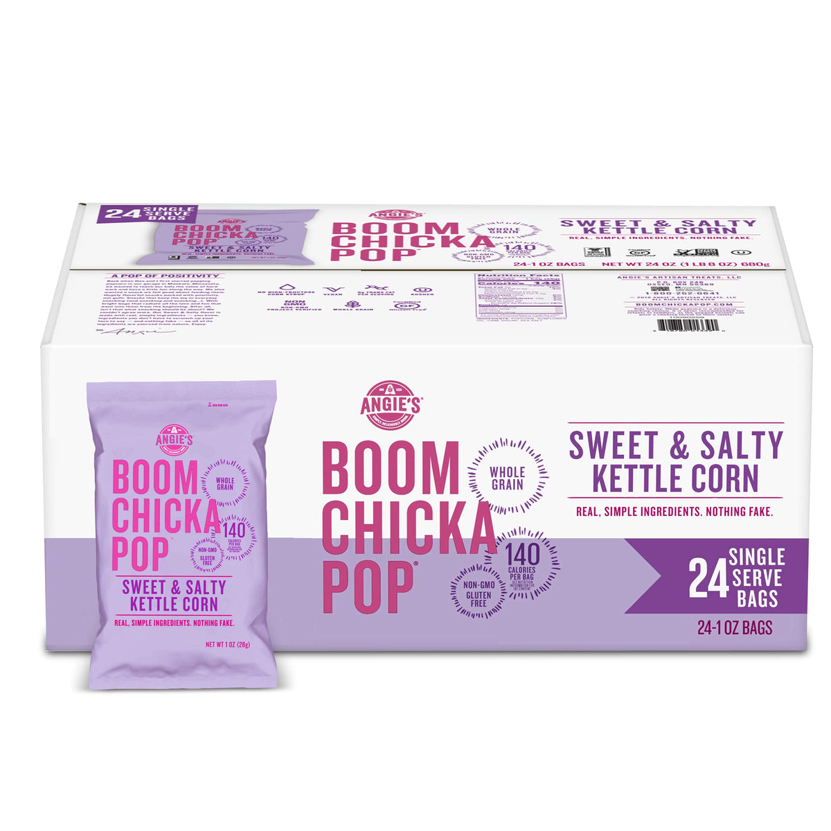 Angie's BOOMCHICKAPOP Sweet & Salty Kettle Corn Popcorn, 1 oz. Bags (24-pk)