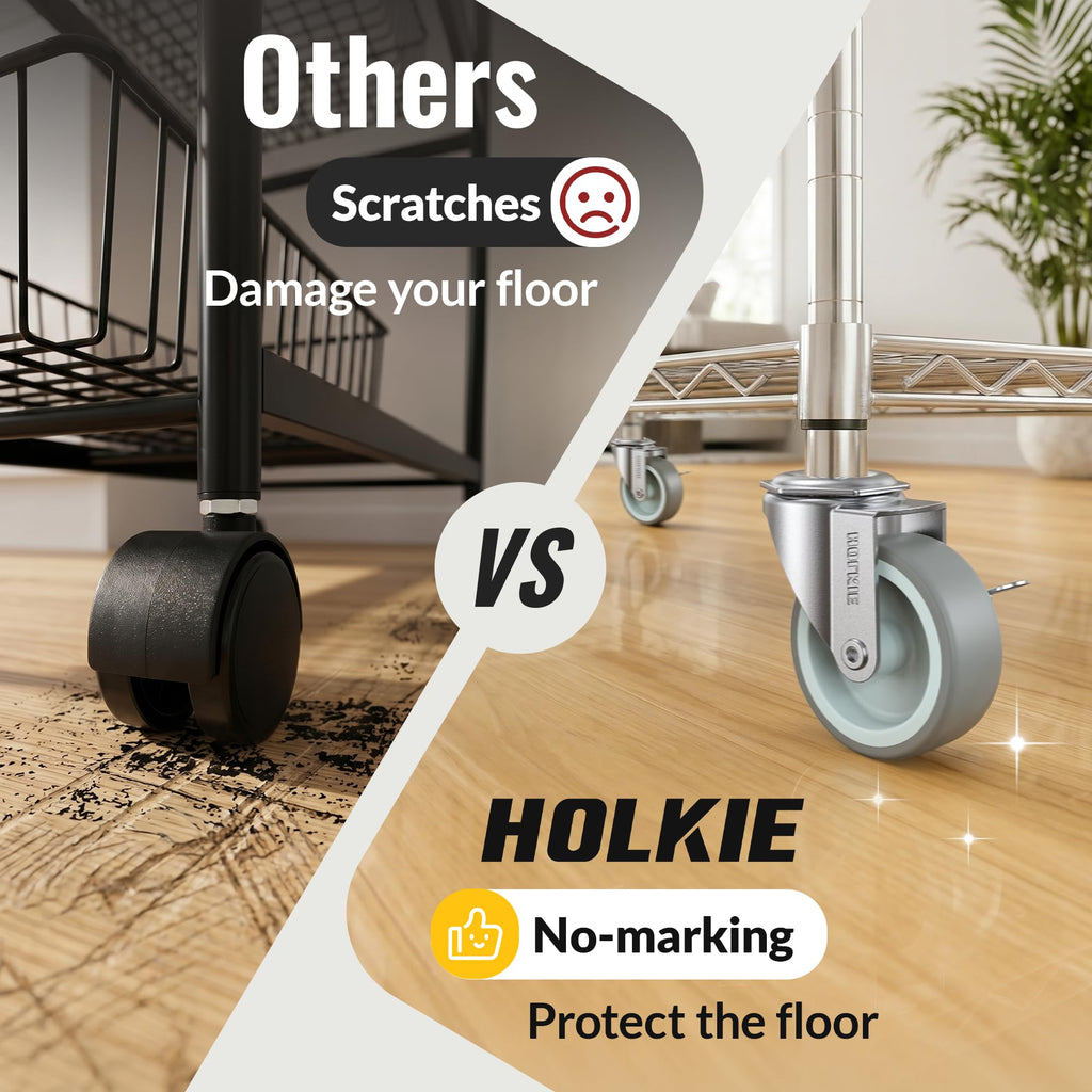 HOLKIE Caster Wheels 3 inch Locking Casters Set of 4, Threaded Stem 3/8" -16 x 1-1/2" (Diameter 3/8", Length 1-1/2") Swivel Heavy Duty Castors Gray