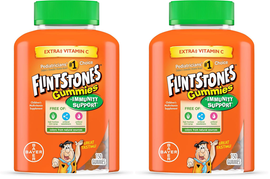 Flintstones Gummies Kids Vitamins with Immunity Support*, Kids and Toddler Multivitamin with Vitamin C, Vitamin D, B12, Zinc & More, Orange 150ct, (Pack of 2)