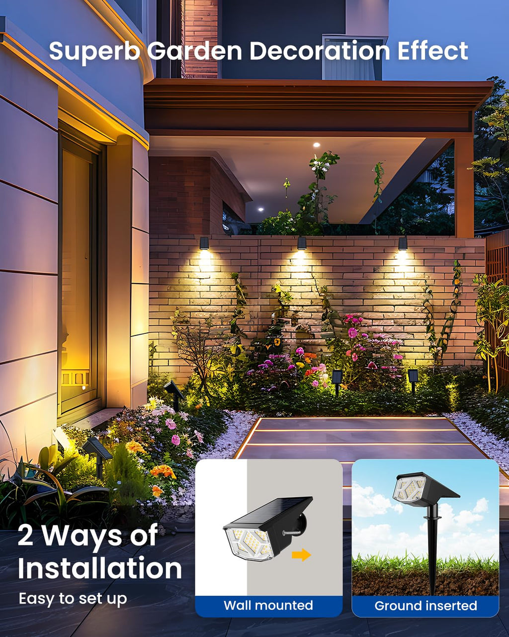 SOLPEX Solar Spot Lights Outdoor Waterproof IP65, Landscape Spotlights Outdoor, Compact Design Spot Lights, Solar Powered Flood Lights for Garden Yard House Pathway Tree Outside, 12 Pack, Warm White