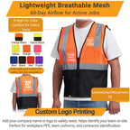 AYKRM 2 Pockets Orange black custom Mesh High Visibility Reflective Safety Vest for men & Women ANSI/ISEA 107 Standards