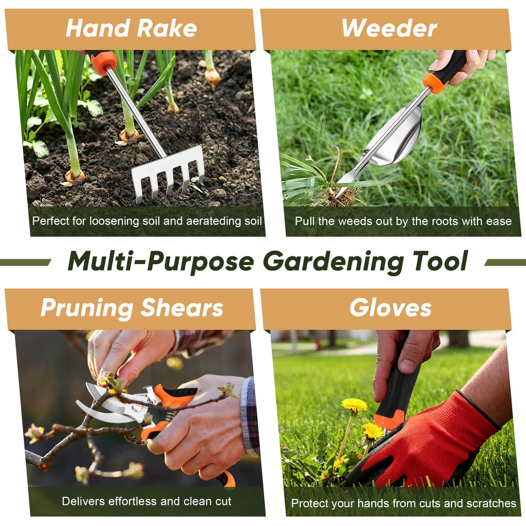 Joyfair Gardening Tools, 8 Pcs Stainless Steel Heavy Duty Garden Tool Set