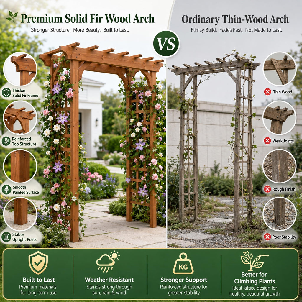 ScienGarden Solid Fir Wood Garden Arch Trellis for Climbing Plants Outdoor