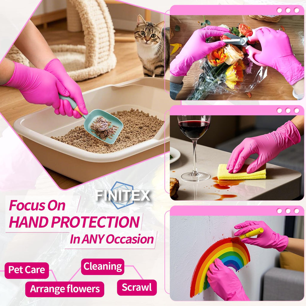 FINITEX Nitrile Disposable Latex-Free Gloves - 1000PCS/Case Powder-Free Guantes de Nitrilo Cleaning Medical Exam Food Cooking Gloves Rose Red(Small)