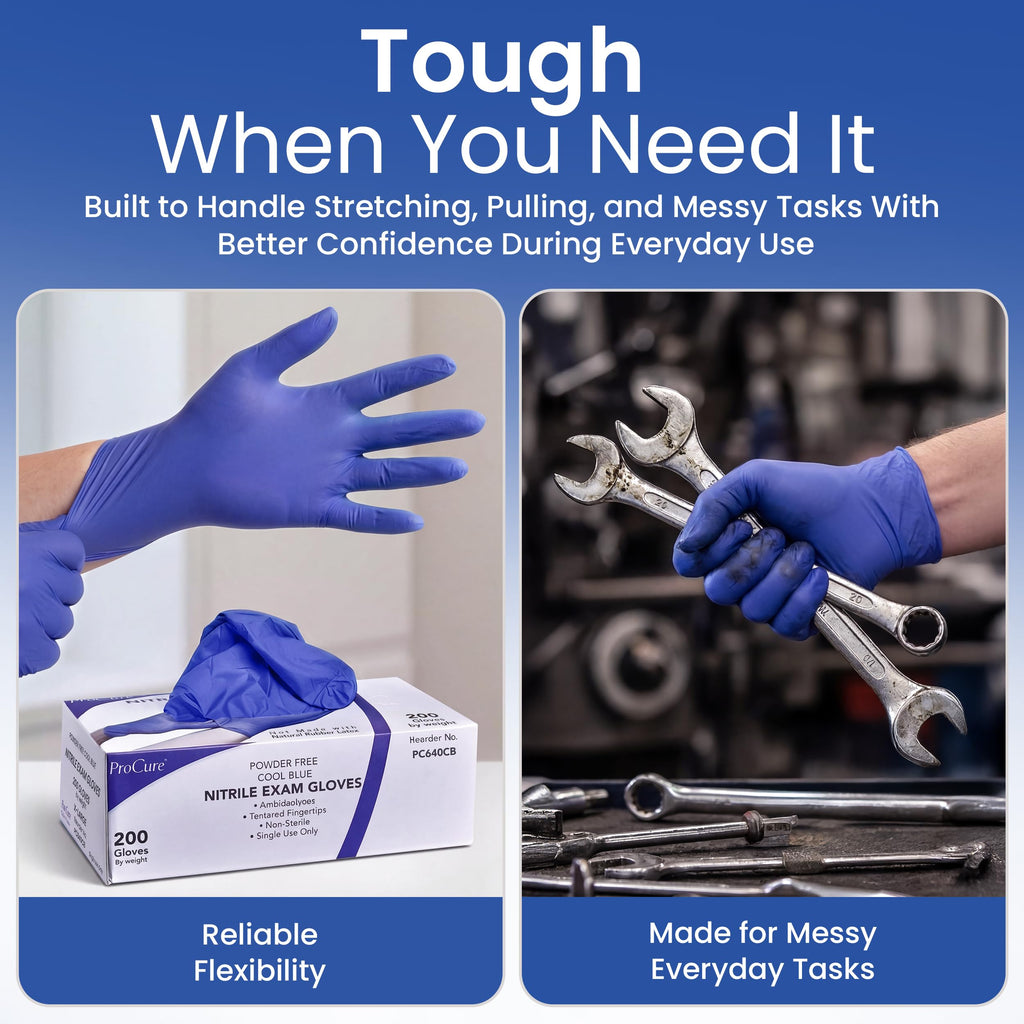 ProCure Disposable Nitrile Exam Gloves 200 Count - Latex Free, Powder Free, Food Safe, Textured Fingertips, for Medical & Food Prep