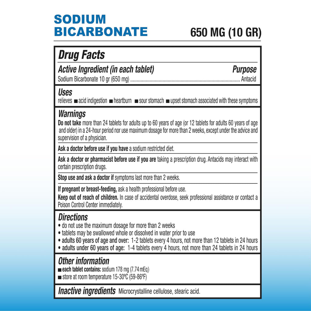 Puregen Labs Sodium Bicarbonate Tablets 650mg (10 Grains) - Total 600 Count | Baking Soda Supplement, Natural Relief of Acid Indigestion, Heartburn, Sour Stomach & Upset Stomach