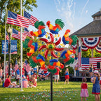 Novabright 39" H Rooster Wind Spinner Garden Chicken Stake Metal Yard Stake Spinner Outdoor Decor for Wind Sculpture Yard Decor 4th of July Patriotic Summer Patio Swimming Lawn Garden