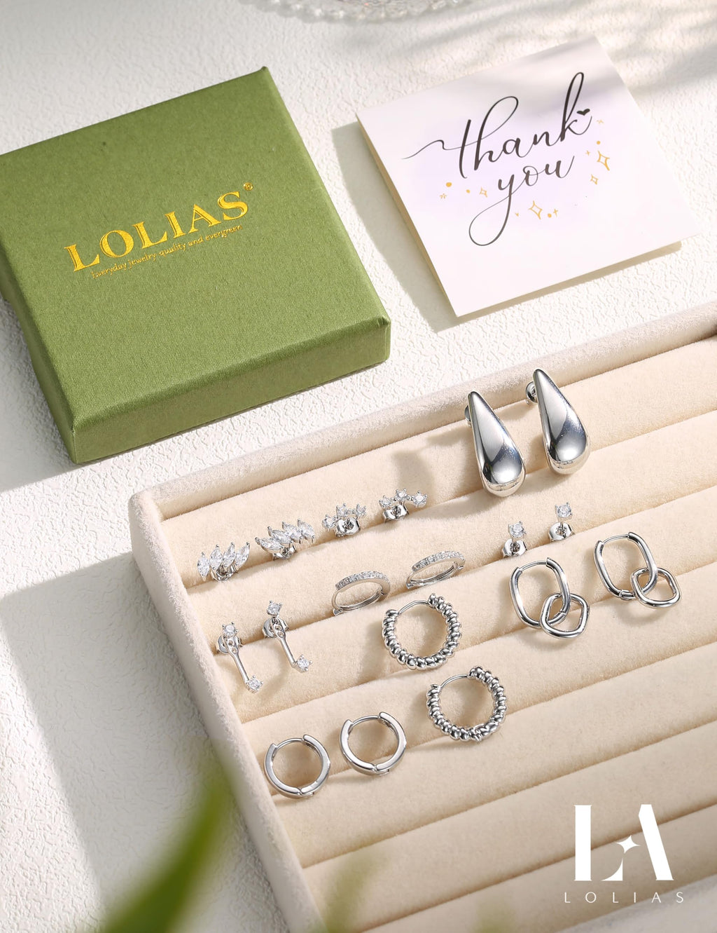 LOLIAS 9Pairs Hypoallergenic 14K Gold Plated Hoop Earrings Set for WomenLightweight Huggie Small Hoops Pearl Dainty Stud Hoop Earrings for Gift Silver Double Hoop Silver A