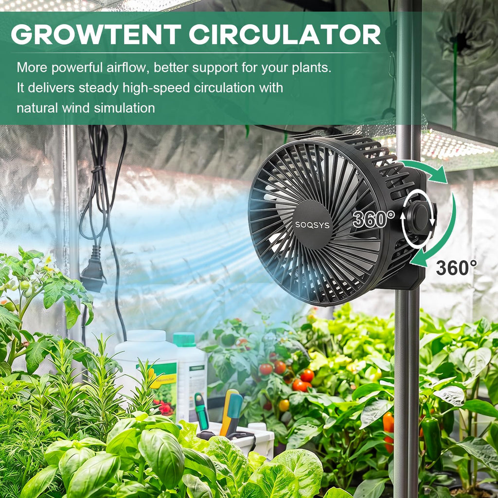 Grow Tent Fan 6”, Magnetic Fan for Greenhouse Plant with Brushless Motor and Hook, 3 Speeds Strong & Quiet Airflow, LED, Timers, 720° Adjustable Airflow Angle for Hydroponics Circulation Cooling