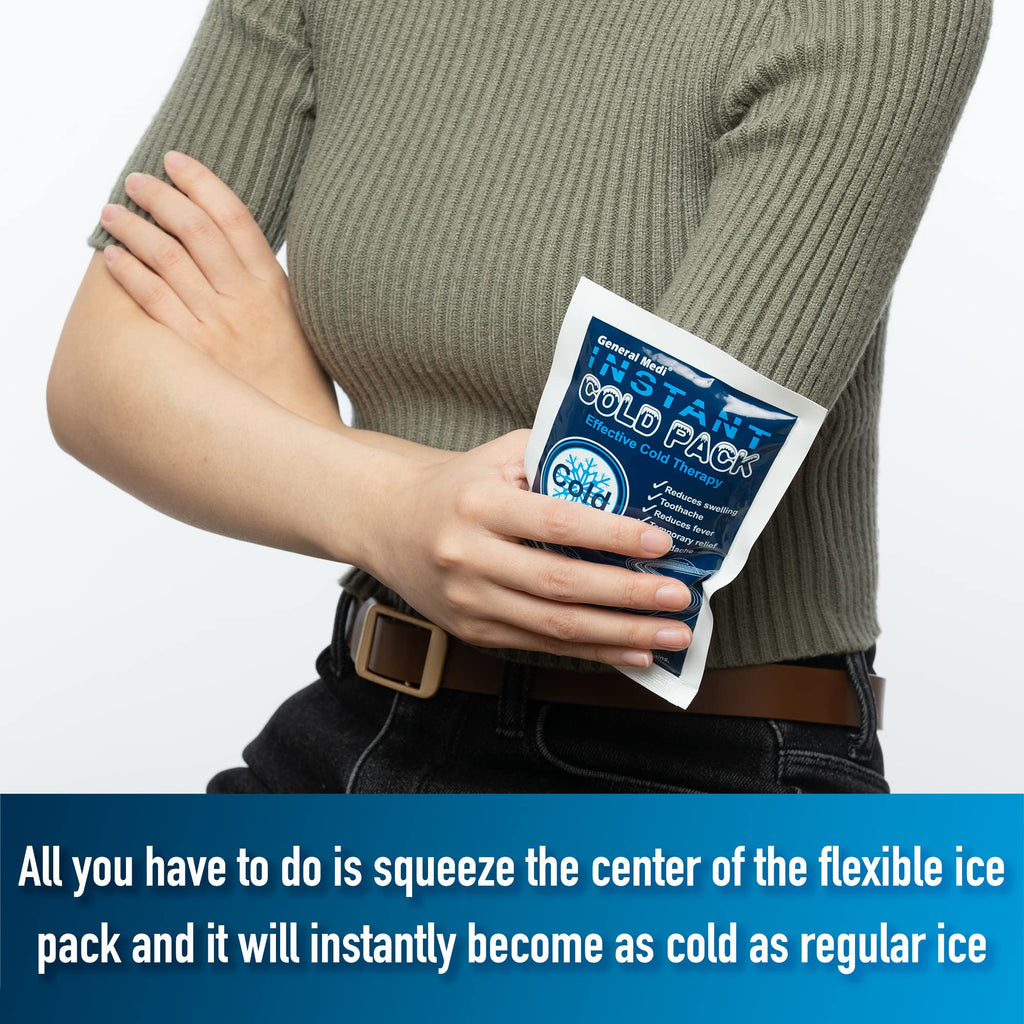 General Medi Instant Ice Cold Pack (4”x 5.5”) – 8 Packs Disposable Cold Therapy Ice Packs for Pain Relief, Swelling, Inflammation, Sprains, Toothache – for Athletes & Outdoor Activities
