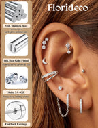 Florideco Silver Earrings Hypoallergenic Cartilage Earring Stacks