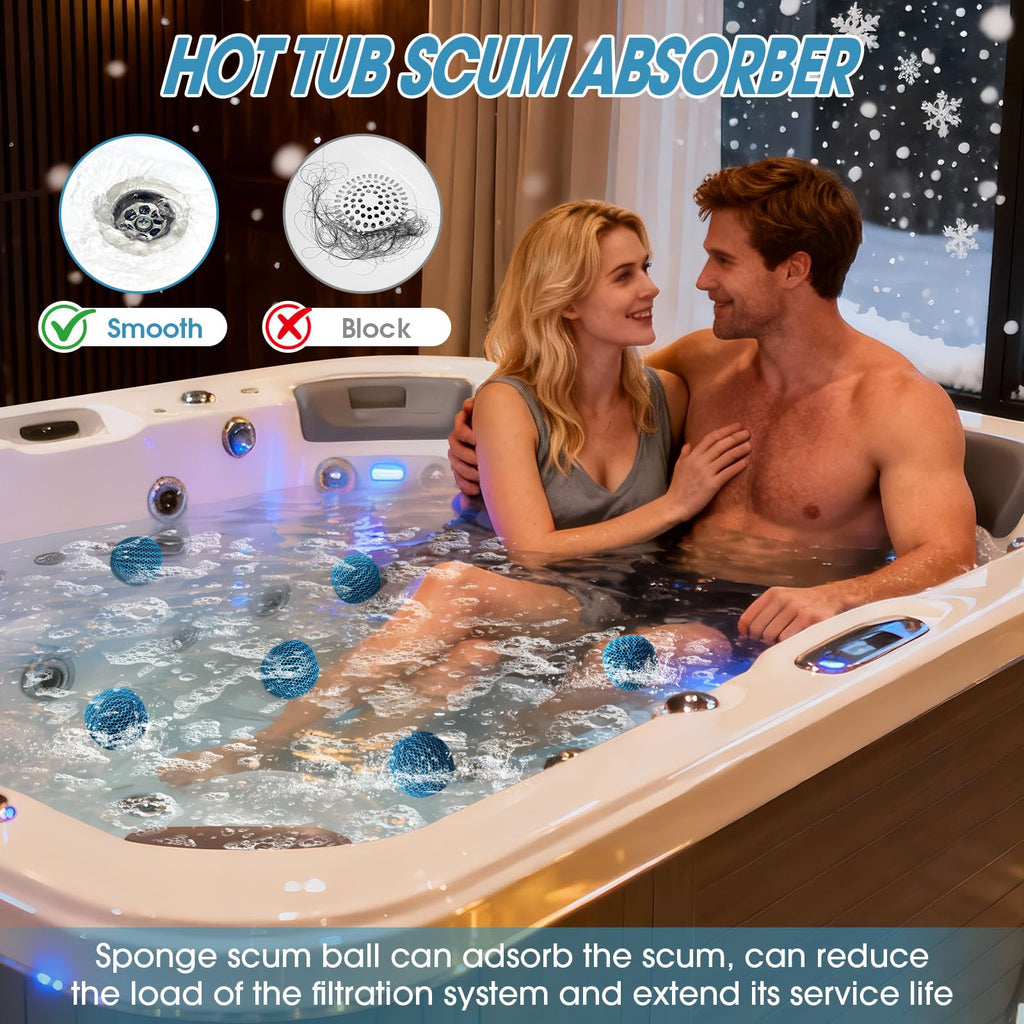 MTWEAR Hot Tub Scum Absorber, 6 Pack Spa & Pool Scum Eliminating Balls,hot tub scum Balls,Scum Sponge for Spa Hot Tub, Hot Tub Accessories, Oil Absorbing Sponge for Hot Tub Skimmer