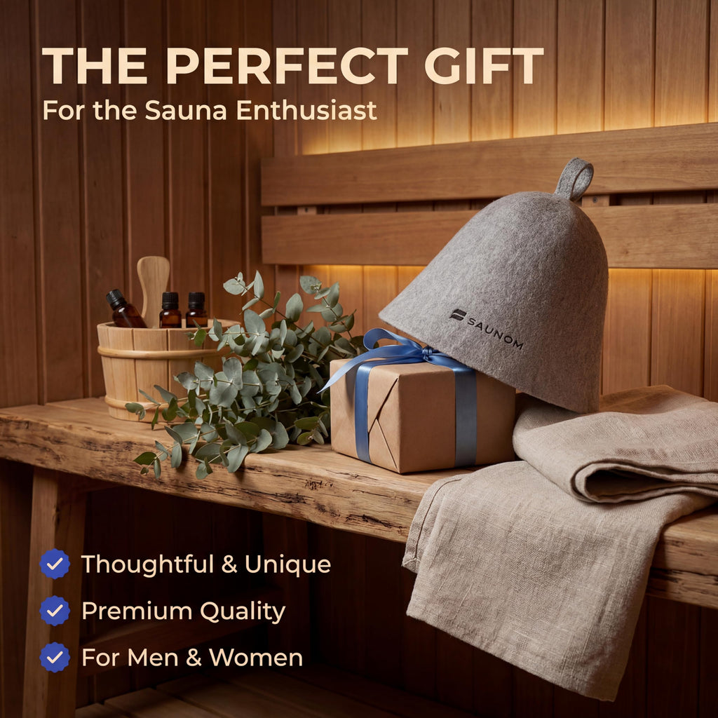 SAUNOM Premium Ultra Soft Grey Sauna Hat for Women and Men — 100% Natural Wool — Ultra Soft, Breathable, Itch-Free and Odor Resistant Sauna Cap