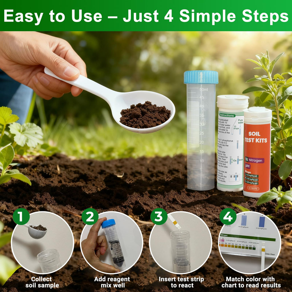 AKSBTEC Soil Test Kit 4-in-1 for Lawns & Gardens – 40 Tests (pH, Nitrogen, Phosphorus, Potassium) – Easy Soil Testing Kit for Vegetable Garden, Lawn & Plants