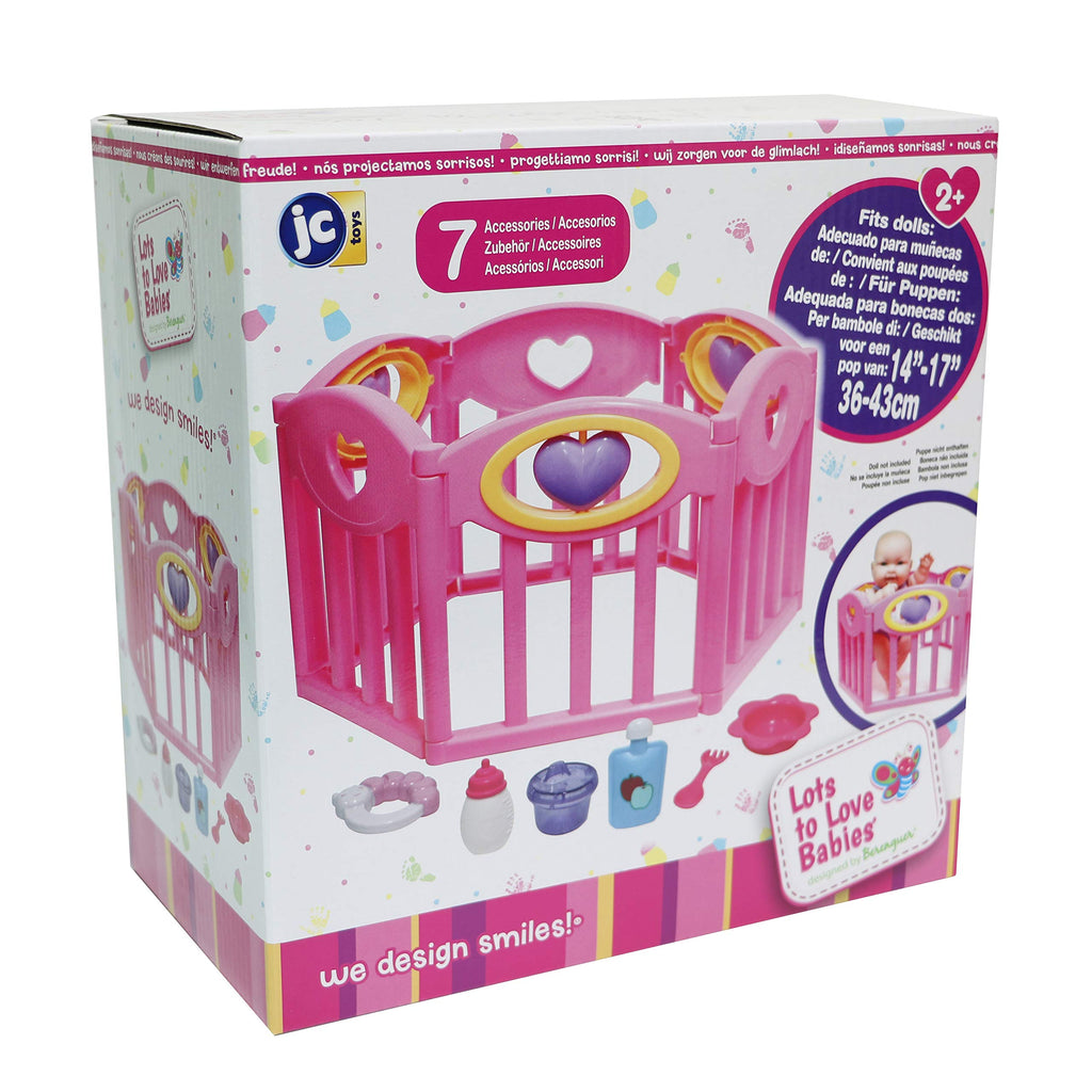 JC Toys Baby Doll Play Pen Gift Set for Keeps Playtime!|Fits Dolls up to 17" | Adjusts to Different Shapes | Play Accessories| Ages 2+, Pink