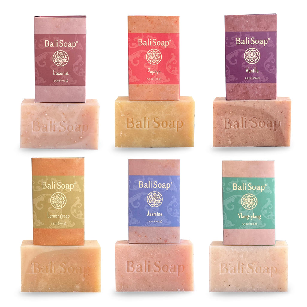 Bali Soap Premium Natural Soap Gift Set, Handmade in Bali, Plant Based Cold Process with Botanical Extracts, 6 Pack, Deeply Moisturizing, Free from Parabens Sulfates and Phthalates