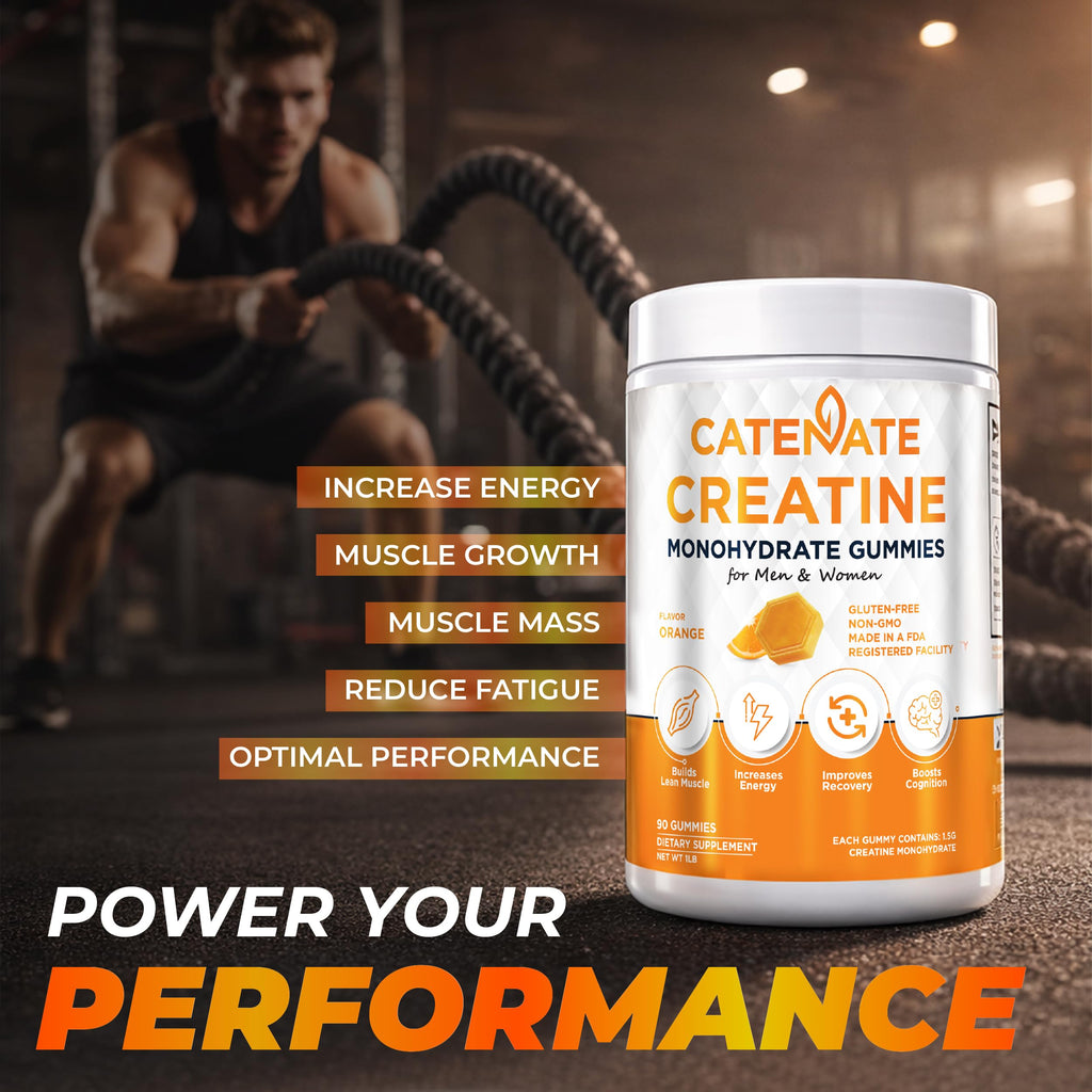 CATENATE Creatine Gummies for Women & Men, 4500MG Creatine Monohydrate Gummies, Great Taste, Muscle Strength, Endurance & Recovery Support, Vegan, Gluten-Free, Non-GMO, 90 Count (Orange)