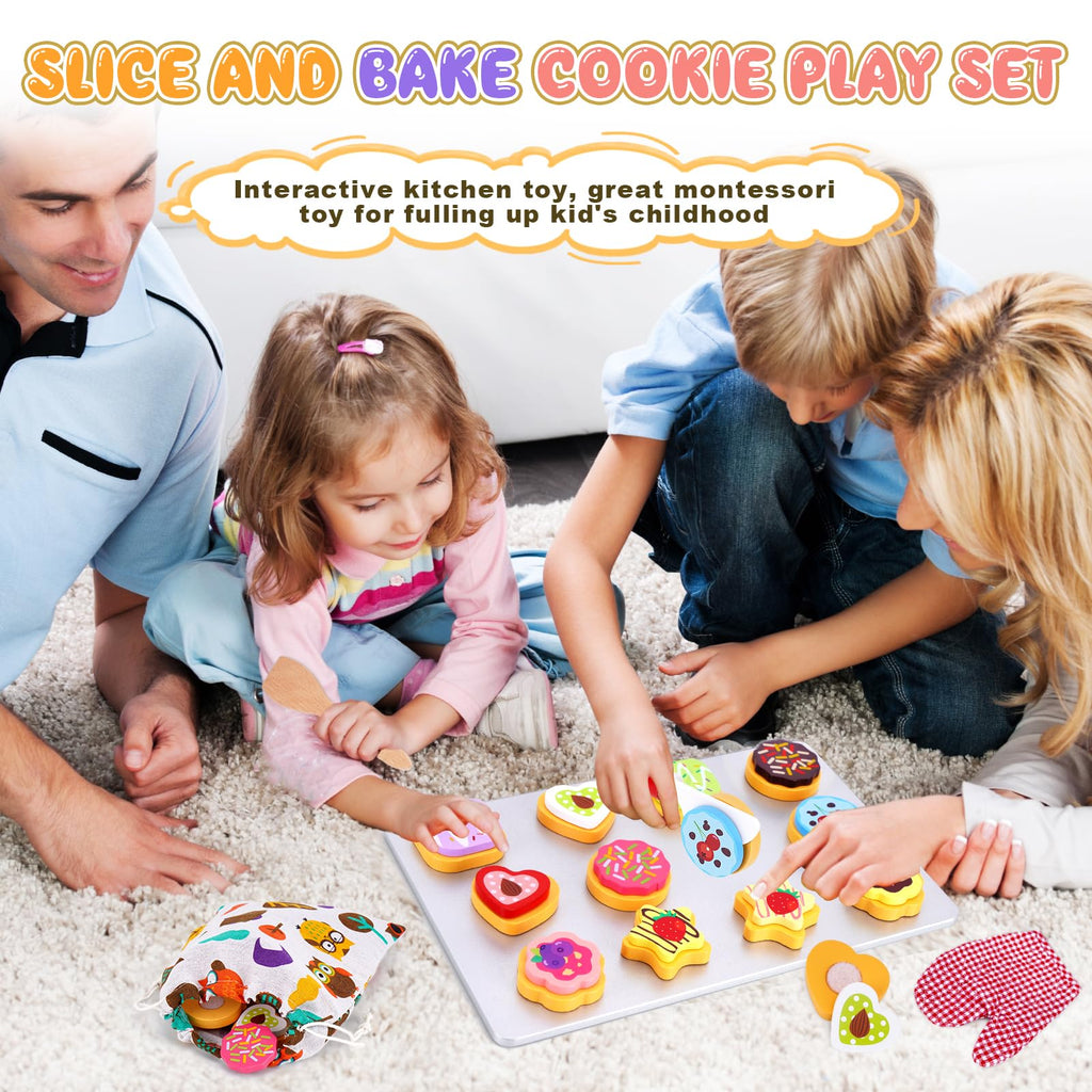 Slice and Bake Wooden Cookie Play Food Set for Kids Kitchen - Toy Food