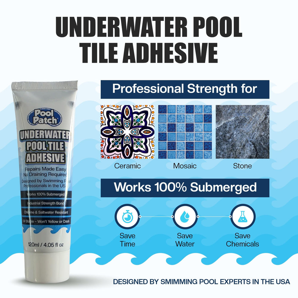 Pool Patch Underwater Pool Tile Adhesive (4 oz) – Waterproof Pool Tile Setting Paste – Professional Strength Adhesive for Ceramic, Mosaic & Stone – Works 100% Submerged, No Need to Drain Pool