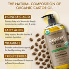 Majestic Pure Oil - 100% Pure and Natural- Cold Pressed & Hexane Free Natural Hair Growth Oil for Eyelashes, Eyebrows, Skin, Body, Face, Nails & Scalp - USDA Organic Castor Oil 8 Fl Oz