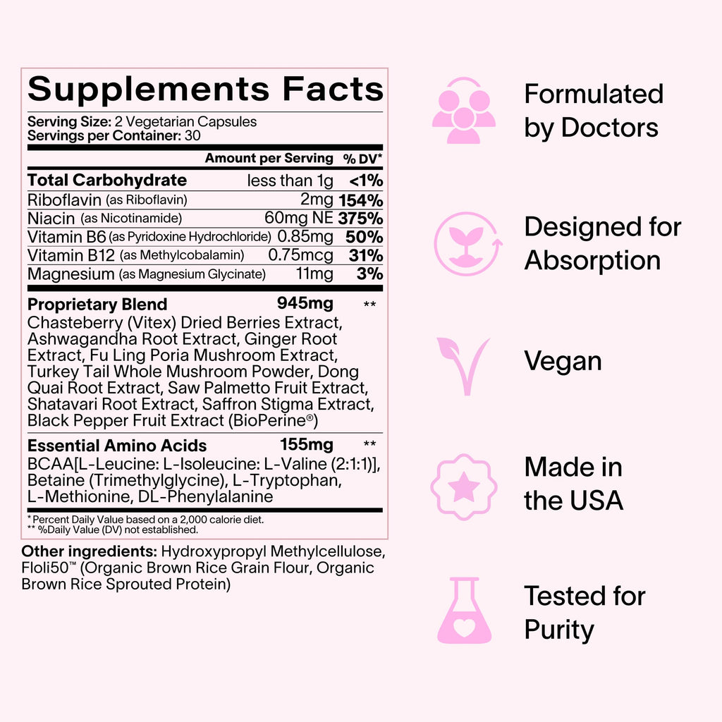 Ladywell Daily Hormone Balance Capsules | Natural Cycle Support for Women | Supports Mood, Bloating, Cramps, Skin Health & Cravings | with Chasteberry, B Vitamins, Ashwagandha, Saffron & More | 60 Ct