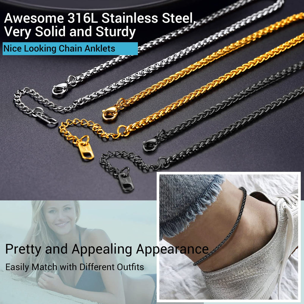 PROSTEEL Black Anklet Bracelet Ankle Bracelet Jewelry for Women Beach Anklets Stainless Steel Ankle Bracelts