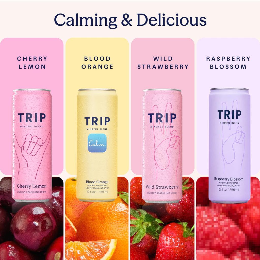TRIP Calm Drink, Non-Alcoholic Adaptogen Mocktail Citrus Berry Variety 12pk