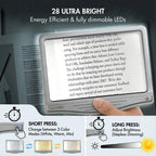 MagniPros 5X [Rechargeable] Large Ultra Bright LED Page Magnifier with Anti-Glare Lens & 3 Stepless Color Light Modes to Relieve Eye Strain-Ideal for Reading Small Prints, Low Vision and Seniors