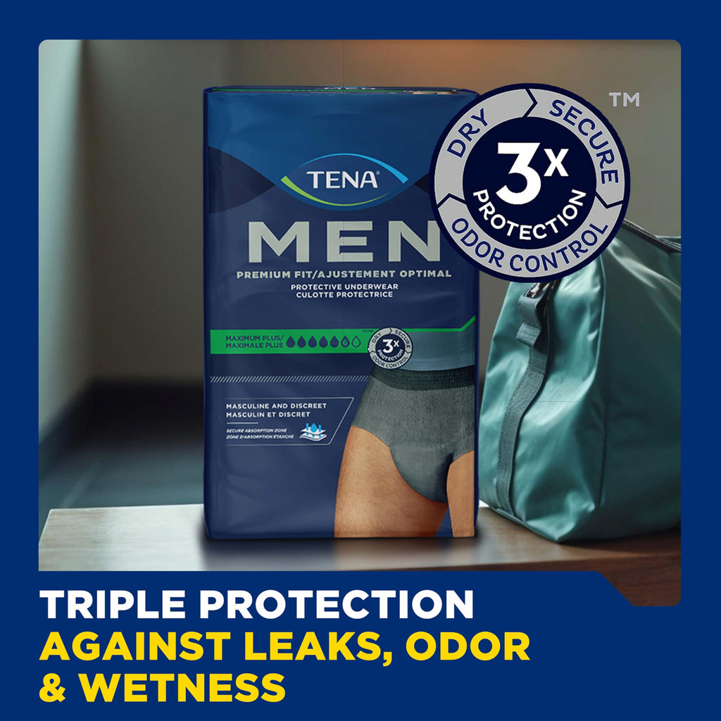 TENA Men Super Plus Disposable Underwear Male Pull On with Tear Away Seams Large/X-Large, 81920, 57, 14 Ct