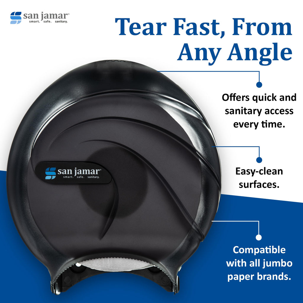 San Jamar Oceans Plastic Single Jumbo Bath Tissue Dispenser, 3.25" Core, Black Pearl