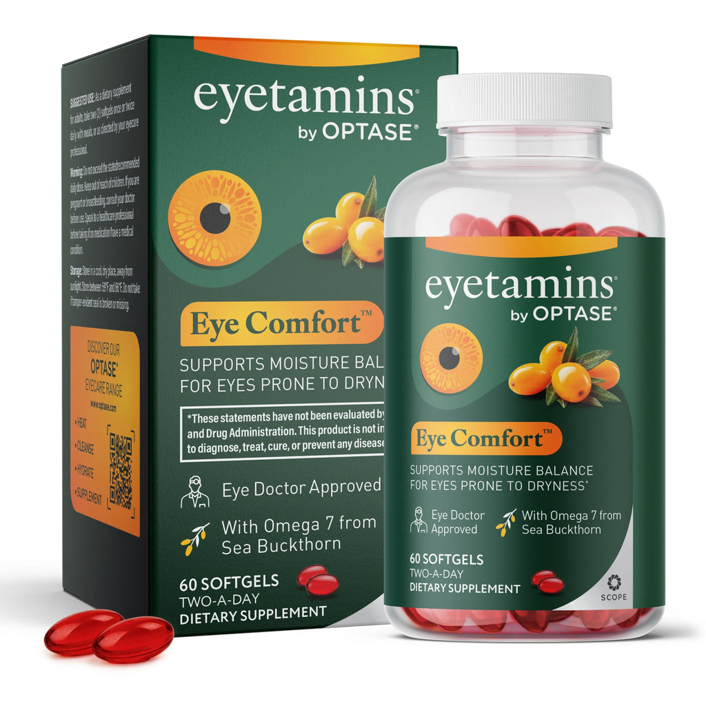 eyetamins® by OPTASE® Eye Comfort™ - 60 Softgels - Eye Doctor Recommended - an Omega-Based Eye Supplement formulated to Support Moisture Balance and Eye Comfort from Within. Plant Based Soft gels.