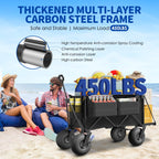 Beach Wagon with Big Wheels for Sand - 450lbs Load Heavy Duty Wagons Carts Foldable with 9" All Terrain Inflatable Tires, Collapsible Beach Cart for Grocery Shopping Garden Sports Camping Outdoor