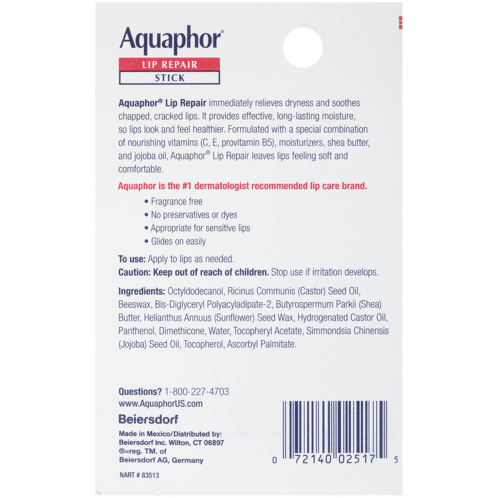 Aquaphor Lip Balm Set with Jojoba Oil and Shea Butter, Lip Repair Stick (2 x 0.17 Oz) + Repair Stick with Sunscreen SPF 30 (2 x 0.17 Oz), Fragrance Free, Paraben Free, Immediately Relieves Dryness