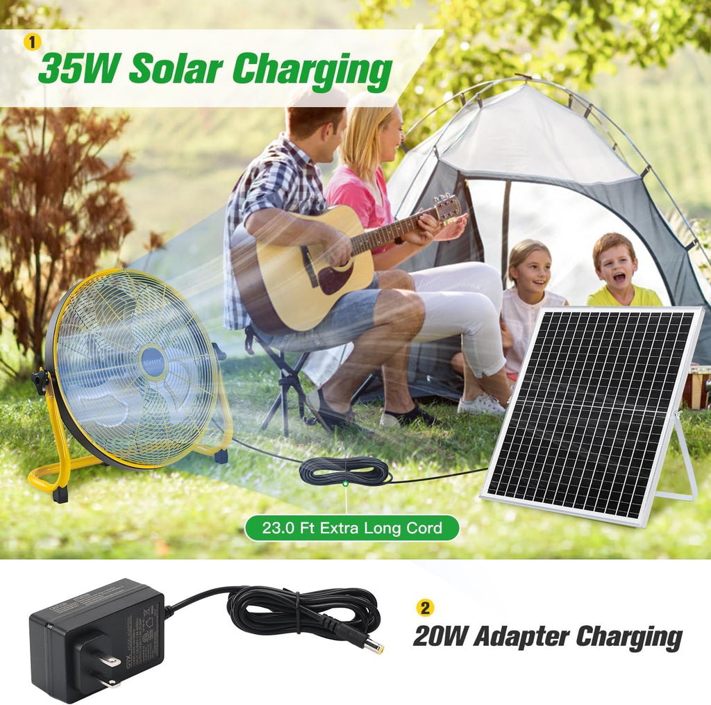 blessny 18" Large Solar Rechargeable Floor Fan for Home Gazebo Greenhouse