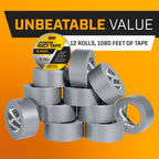 Lockport Duct Tape Heavy Duty Waterproof - 30 Yards x 2 Inch - 12 Roll Pack Silver Duct Tape Bulk Pack - No Residue, Flexible, Strong, All-Weather and Easy Tear - Grey Heavy Duty