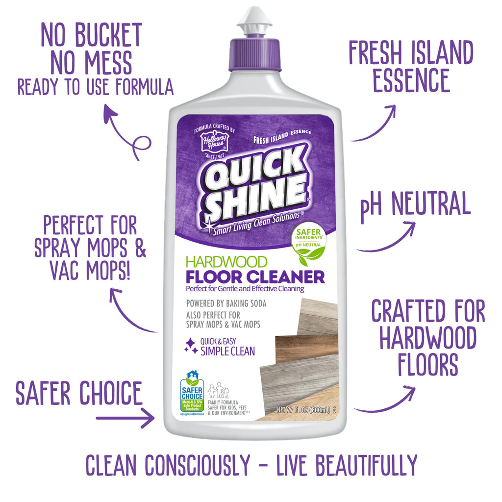 Quick Shine Hardwood Floor Cleaner 27oz, 2Pk| Use in Spray & Vac Mops| Removes Dirt & Scuff Marks| Ready-to-Use, Streak Free, No Rinse| Safer Choice Cleaner| Perfect for Gentle and Effective Cleaning