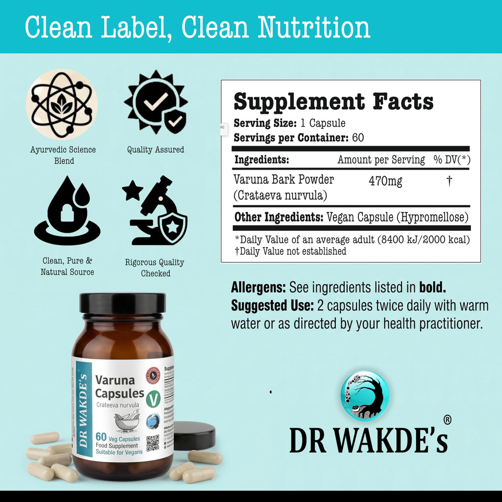 DR WAKDE's Varuna Capsules (Crataeva nurvula) 500mg | Urinary Tract, Bladder & Kidney Support | 60 Veg Caps | Pure Ayurvedic Bark Powder | Vegan | Filler-Free | Made in UK