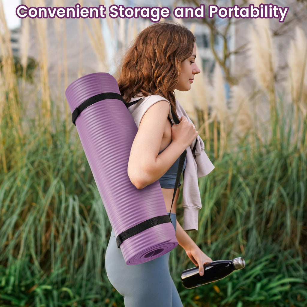 Fitvids 1/2-Inch Thick High Density Foam Exercise Yoga Mat with Carrying Strap, For Cushioning The Body Against Hard Floors, Taro Purple