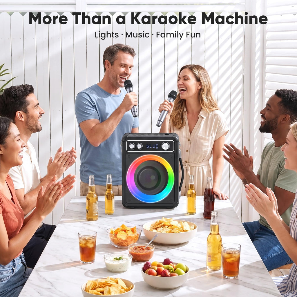 VOSOCO Karaoke Machine, Bluetooth Speaker with 2 Wireless Mics for Adults