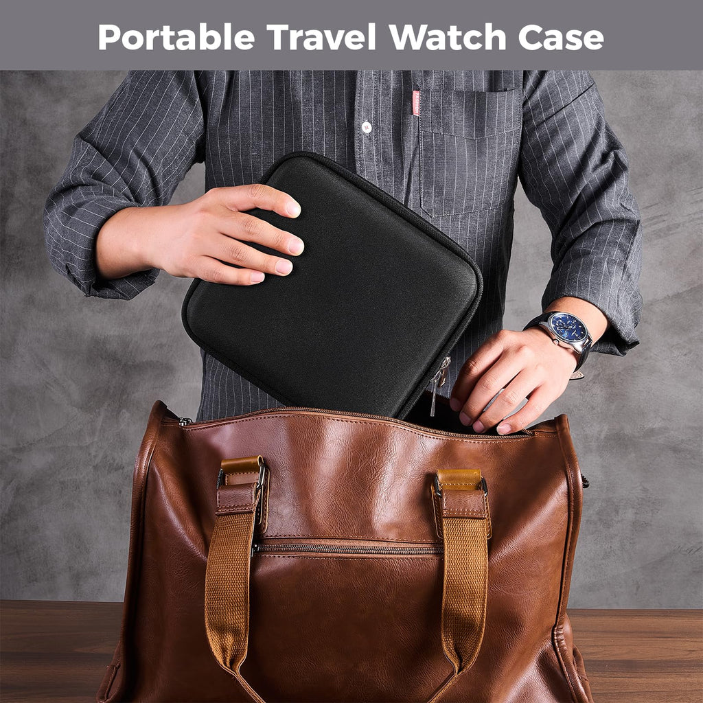 ProCase 6-Slot Travel Watch Case for Men, Hard Shell Storage Box -Black
