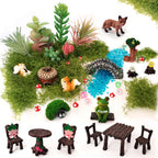 QuarenDen 44 Pcs Fairy Garden Accessories, Miniature Table and Chairs Set, Miniature Figurines Mini Resin Animals House Bridge for Micro Landscape Potted Plant Terrarium Decor DIY Craft Gift