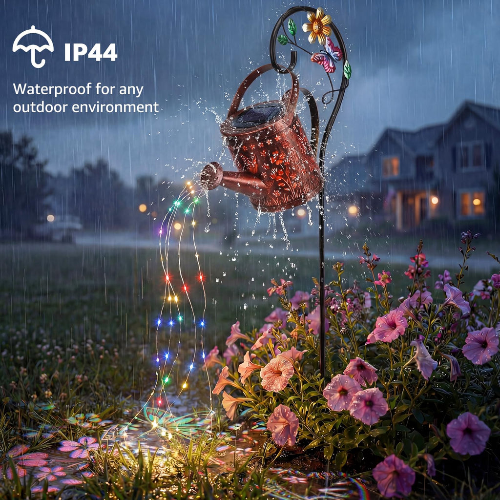 MEBRUDY Solar Garden Decor Lights, IP44 Waterproof Metal Butterfly Solar Watering Can Lights Outdoor Decor for Yard Pathway Patio Lawn, Gifts for Women Mom Grandma Birthday
