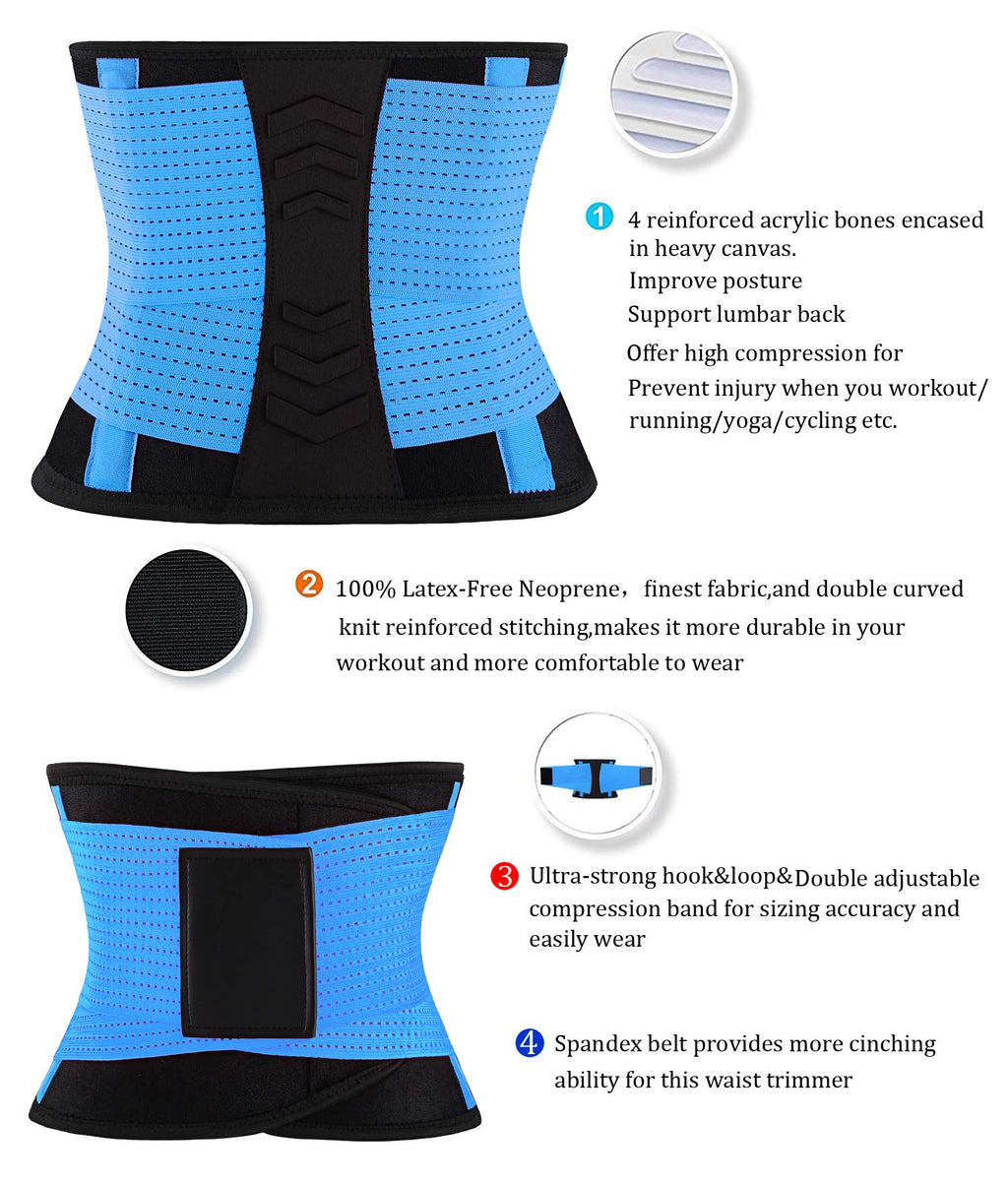 VENUZOR Waist Trainer Belt for Women - Waist Cincher Trimmer - Slimming Body Shaper Belt - Sport Girdle Belt (UP Graded)(Blue,S)