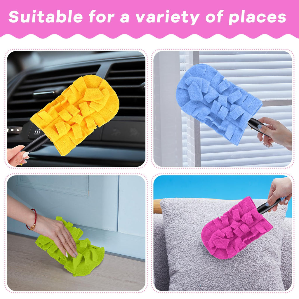 Zubebe 12 Pcs Duster Refill Reusable Fleece Duster Refills Feather Flat Dusters Multi Surface Washable Cleaning Pads Tools for Home, Blinds, Car, Pet, Furniture, Fans (Red,Yellow,Green,Blue)
