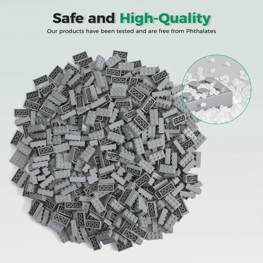 HUIZDQ 500 Piece Classic Building Bricks and 1 Gray Baseplate, 2x4 Bricks Bulk Creative Building Toys, Blocks Bulk for Kids Ages 6+, Light Gray