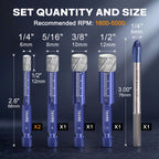 6-Piece Dry Diamond Drill Bit Set for Porcelain,Tile,Ceramic,Pot,Glass,Granite,Concrete,Masonry,Stone,Hard Materials, Hex Shank Tile Drill Bits 1/4",5/16",3/8",1/2", Ti&Tungsten Carbide Bit 1/4"