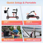 Lightweight Mobility Scooter for Adults & Seniors - Cruise & Airport Approved, 43lb Foldable Portable Motorized Scooters with Removable Lithium Battery for 12.4 Miles Travel, 300lb Capacity, Red