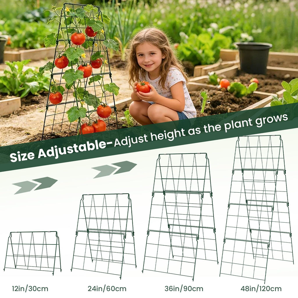 2 Pack Cucumber Trellis, 48"x16" Adjustable A-Frame Trellis for Climbing Plants, Metal Foldable Upgraded Vegetable Trellis for Raised Bed, Support for Tomatoes, Squash, Zucchini, Vegetables & Flowers