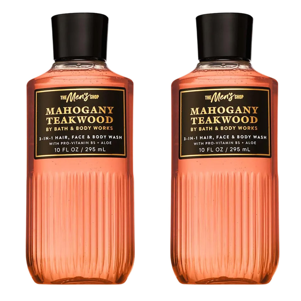 Bath & Body Works 3-in-1 Hair, Face & Body Wash for Men – Mahogany Teakwood Scent, Men's Shampoo & Cleanser with Pro-Vitamin B5 & Aloe, Warm Woodsy & Masculine Scent, 10 fl oz - 2 Pack