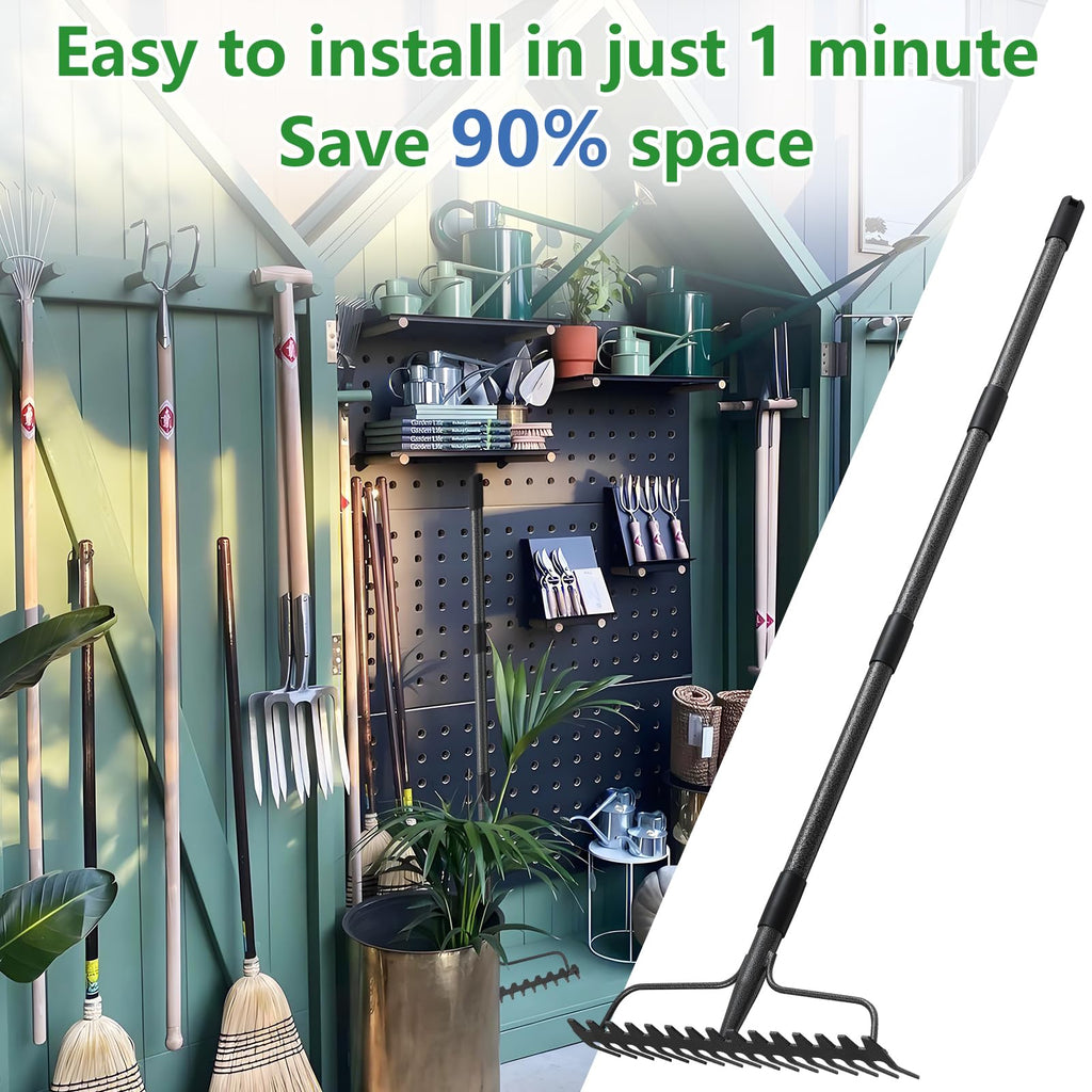 TAILERNRUYE 77 inch Bow Rake, 2-in-1 Metal Garden Lawn Rake for Weeding Digger Loosening Soil Raking Leaf Leveling Rocks Spreading Mulch Gravel 17 Tines Adjustable Garden RakeBow Rake